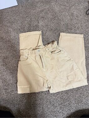 Women’s Tan Cargo Pants with Paperbag Waist